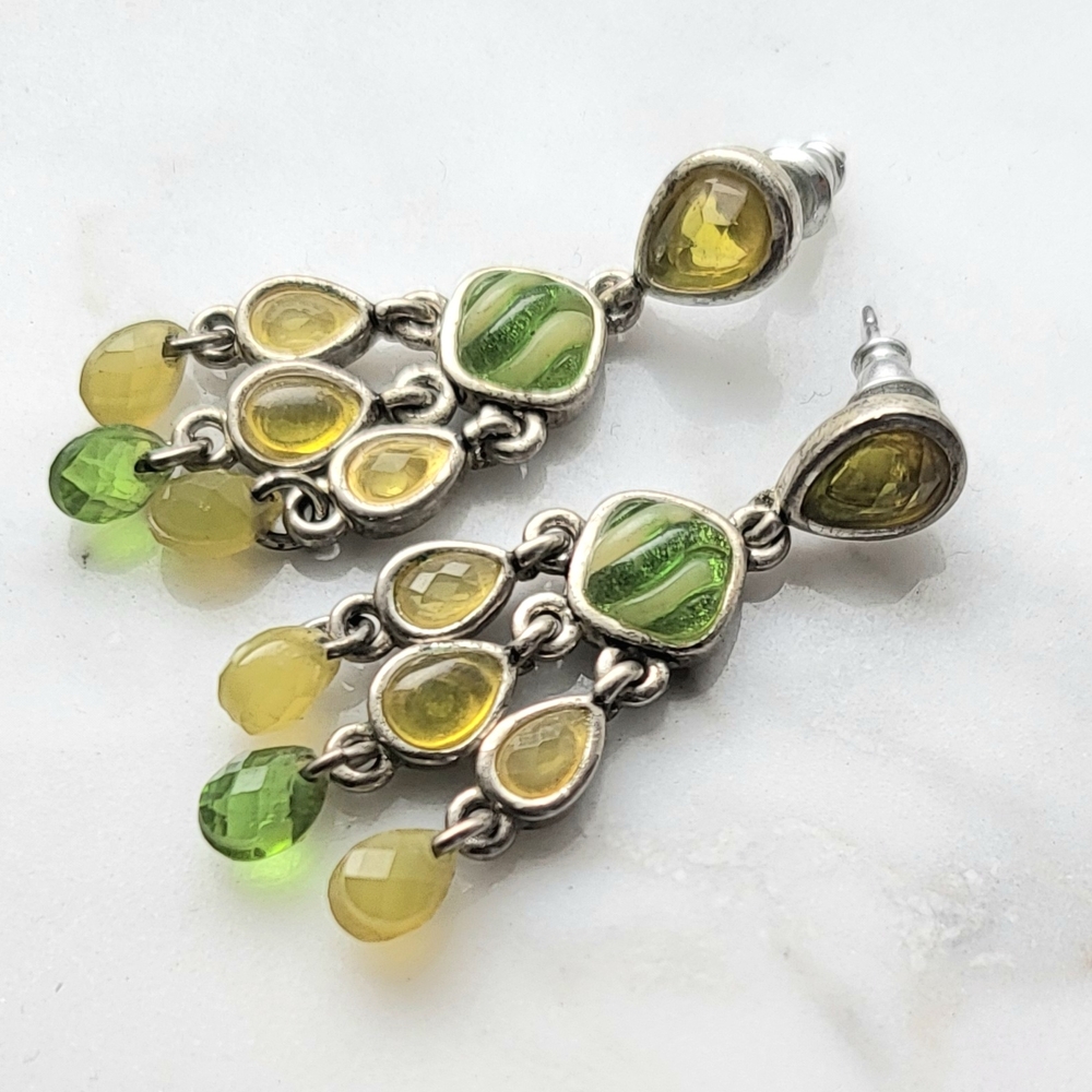 Elegant Silver and Green Chandelier Earrings